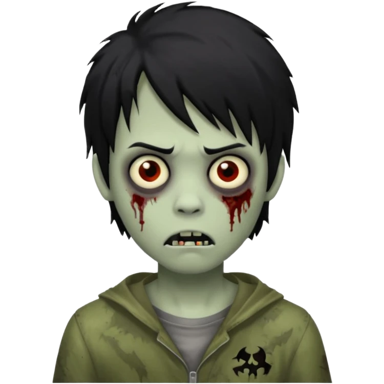 Boy, zombie, black hair, medium long, emo, shaggy, dark, spooky, creepy expression emoji