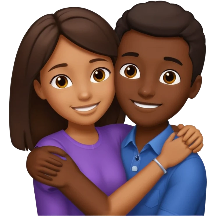 carmel girl with dark brown and tall darkskin black boy hugging  emoji