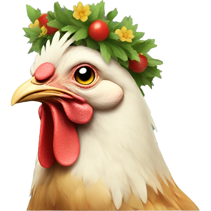 chicken wearing wreath emoji