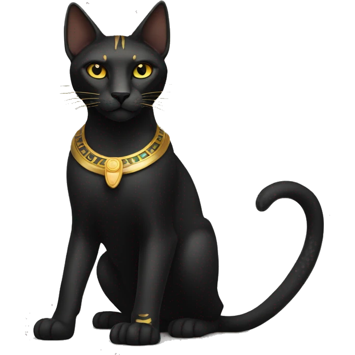 Black Egyptian Cat with Golden Anubis-Rings and yellow markings. Full body emoji