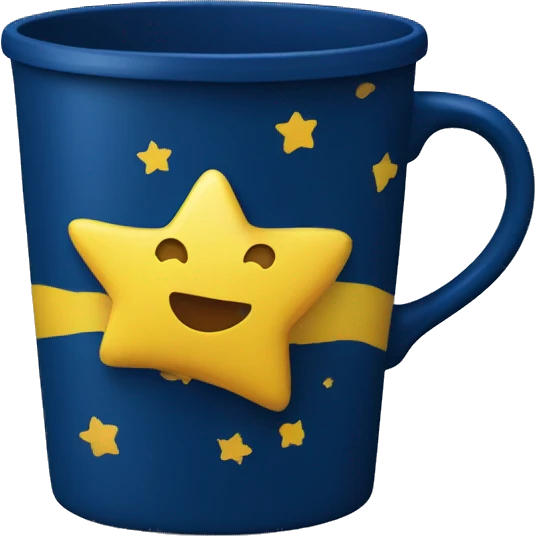Dark blue Coffee cup with yellow stars and looks printed on it   emoji