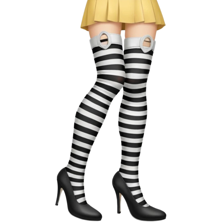 black and white striped stockings with two holes on each leg of white leather emoji