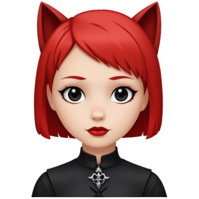 Chica blanca de pelo corto Wolf cut con la parte de abajo del pelo rojo y la cara redondeada ojos negros y ropa gotica  emoji