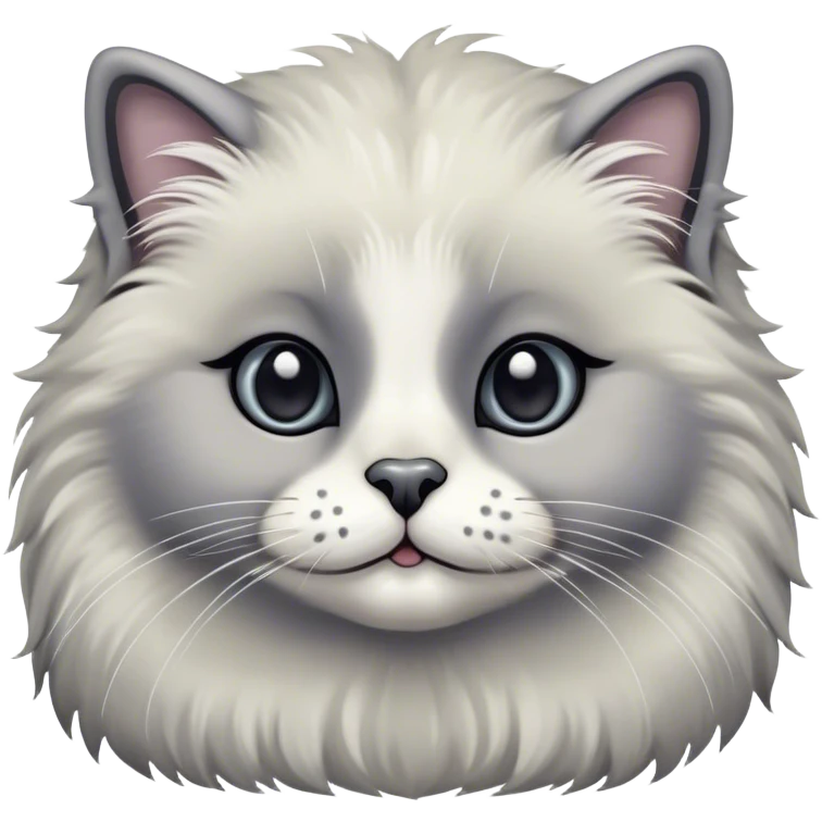 Cinematic Adorable Fluffy Grey Seal Ragdoll Cat Portrait Emoji, Head tilted cutely with big, sparkling eyes, soft grey fur with darker seal points on the ears, face, and paws, Simplified yet irresistibly adorable features, highly detailed, glowing with a soft, warm glow, high shine, affectionate and playful, stylized with a touch of whimsy, bright and endearing, soft glowing outline, capturing the essence of a curious and loving kitten, so cute it feels like it could leap out of the screen and snuggle up for a cuddle! emoji