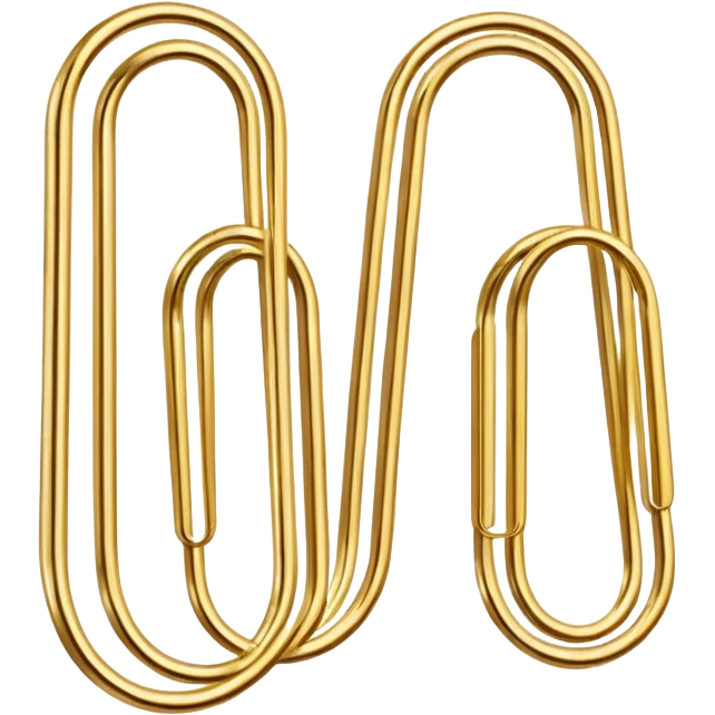 Aesthetic two gold paper clips, which are separate from each other in a minimalist style emoji