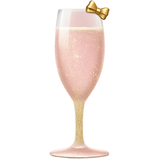 Light Pink glitter champagne glass with gold bow emoji