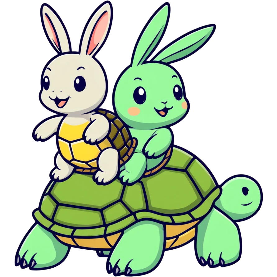 A turtle on a rabbits back emoji