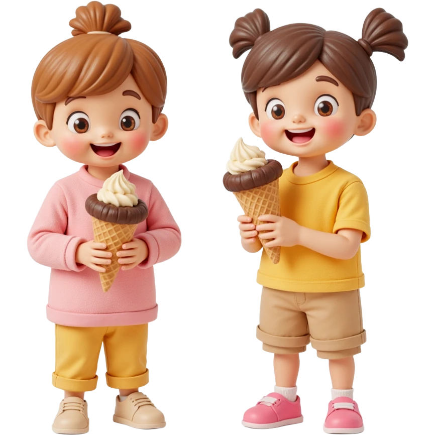 happy children with melting ice cream cones emoji