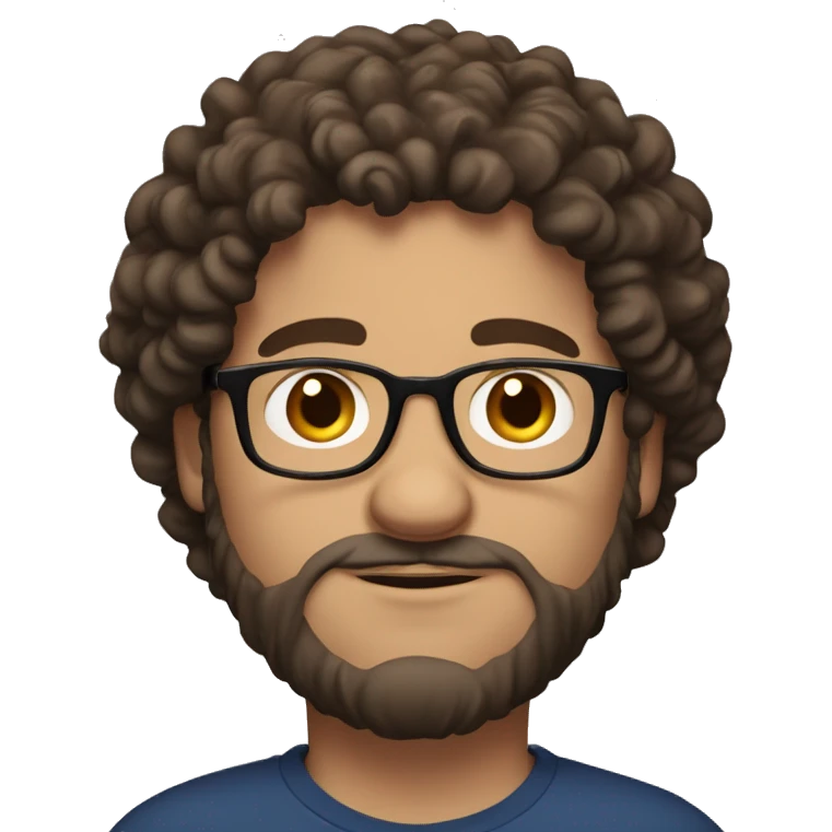 White man named mitchell, Glasses, chubby, long brown curly hair, m emoji