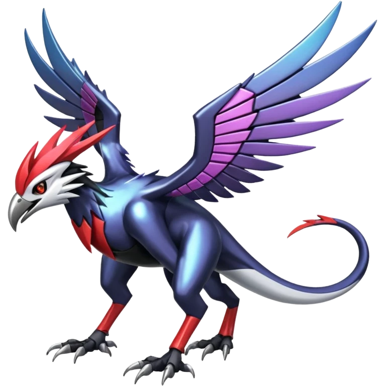 Futuristic Modern Shiny Metallic Alloy Cyber-Nargacuga-Noivern-Skarmory-fusion (full body) emoji