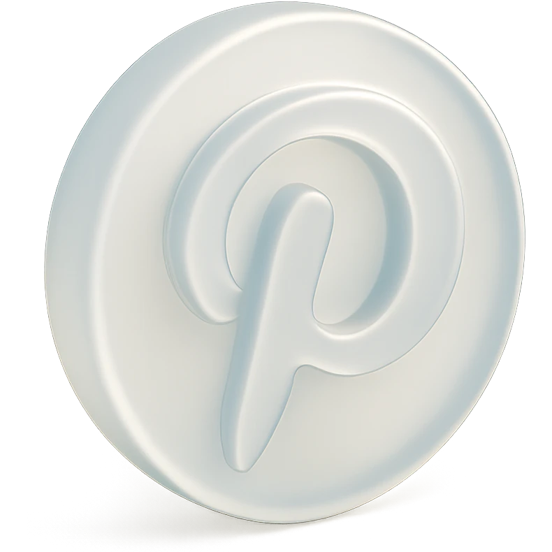 Пухлый рисованный логотип Pinterest без фона, с четким черным контуром, выразительными тенями и бликами, в стиле ручной иллюстрации с мягким глянцем и объемом, как на референсе. emoji