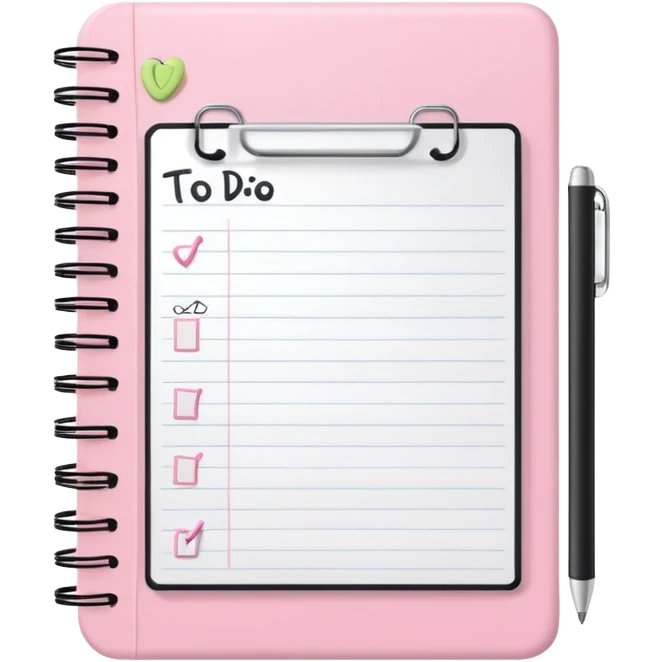 cute open pastel pink notebook with a to-do list and doodles, iOS Apple emoji style emoji