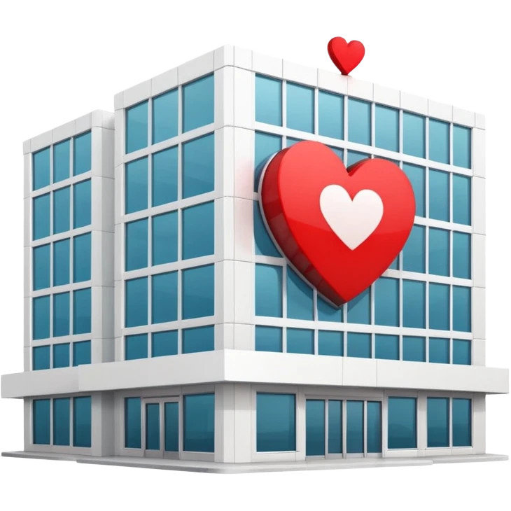 hospital building with a heart symbol emoji