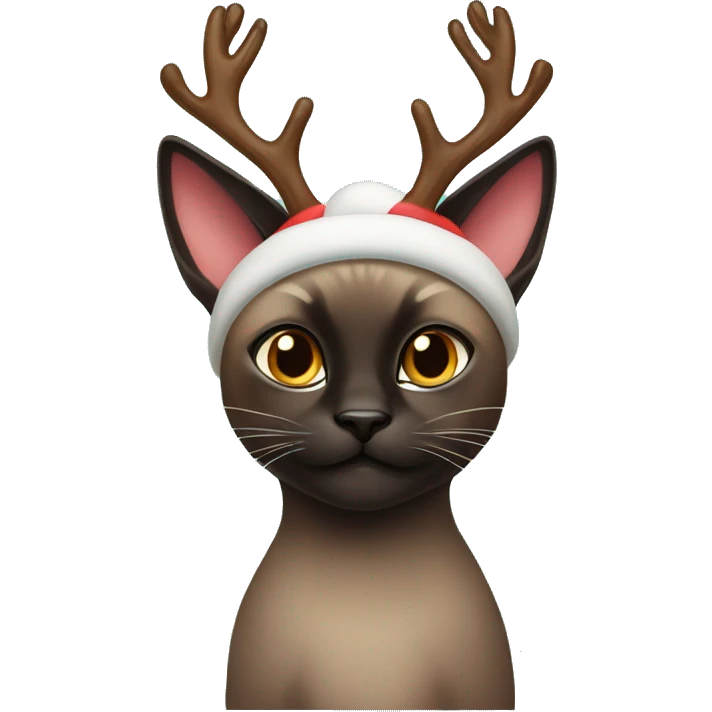 Dark Siamese cat with reindeer Christmas antlers emoji