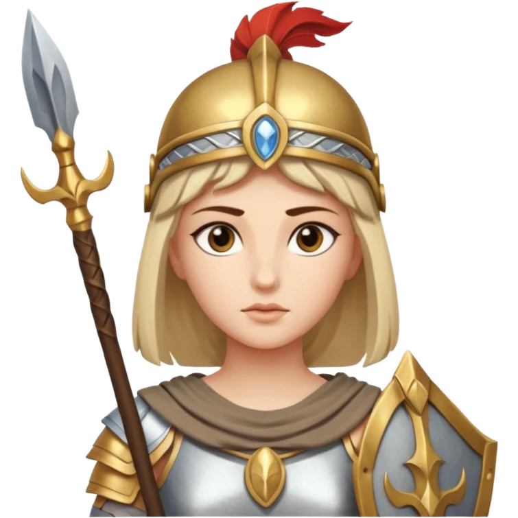 Athena is the Greek goddess of disciplined, strategic warfare, calm, commanding figure leading with intelligence not force. wears light armour carries a spear, symbolising protection precise judgement. warrior of strategy, not aggression, embodying clarity, foresight and decisive action. emoji