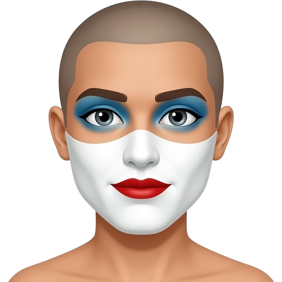 Face paint Red lips Blue eye shadow and white paint mask emoji