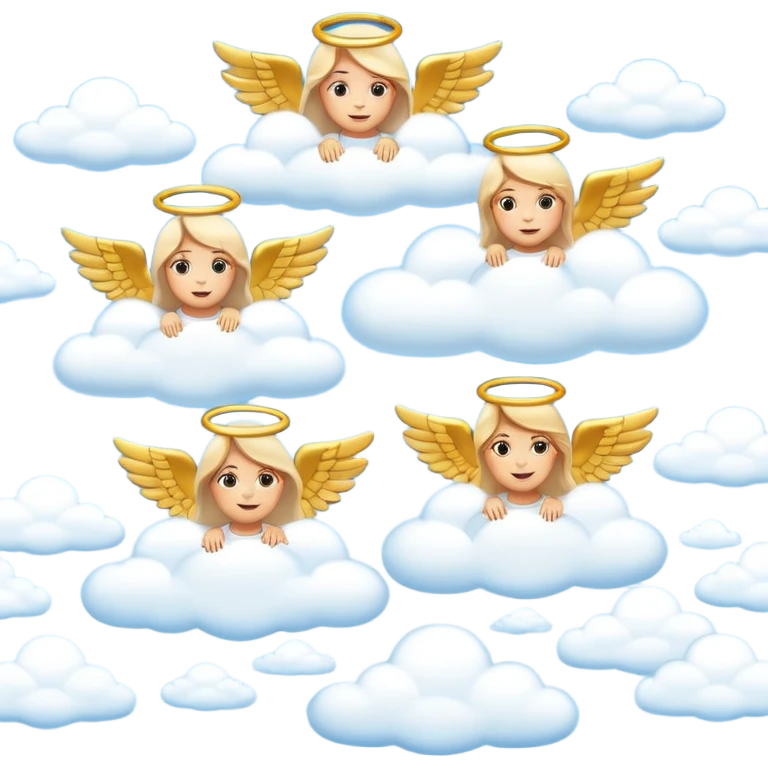 heaven featuring golden cities on clouds and angels flying in the sky, emoji style emoji