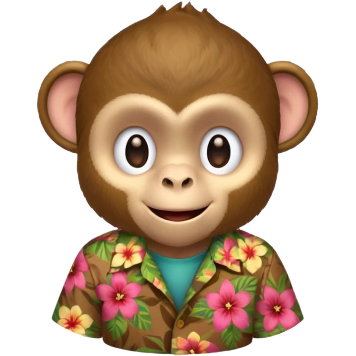 Monkey – cheeky grin, wearing floral aloha shirt. emoji