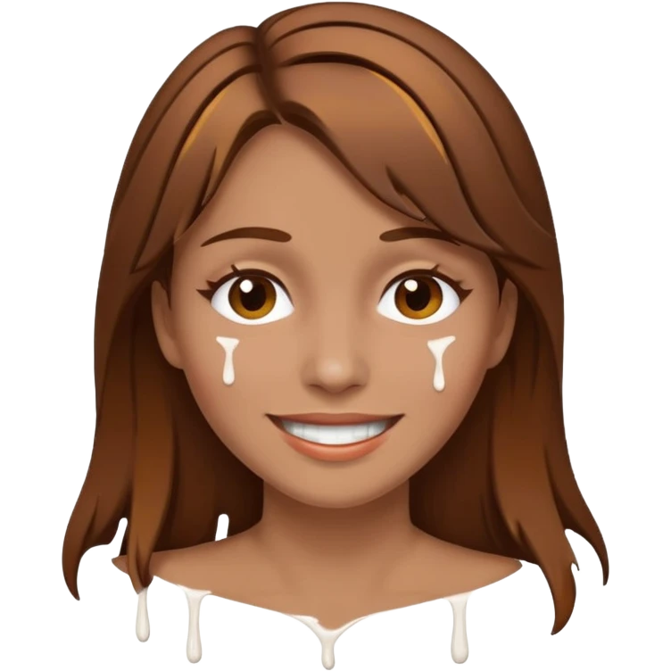 Brown Hair Woman , white paint , drip, face, happy emoji