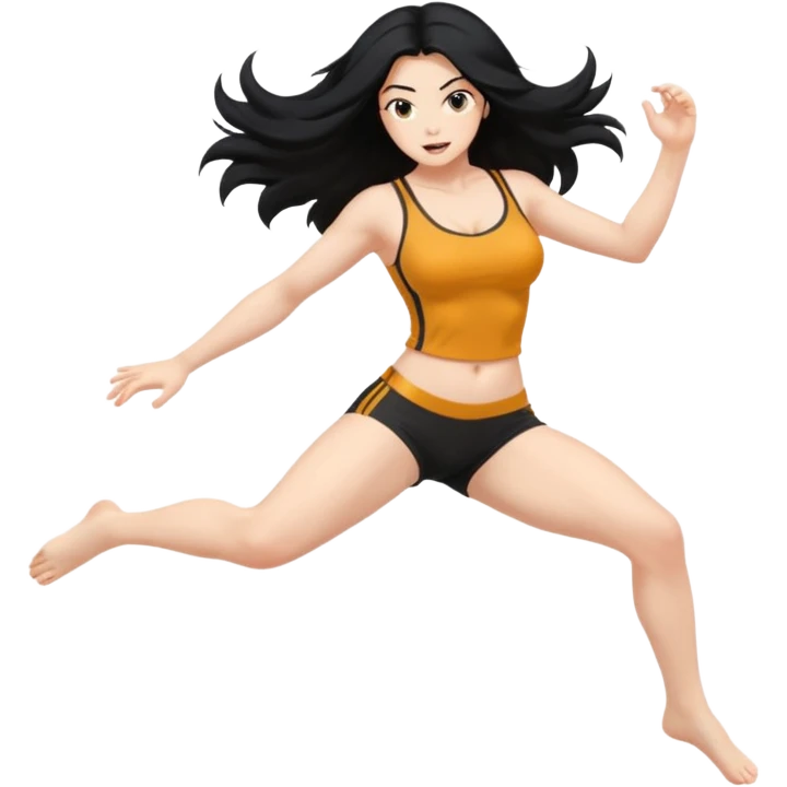 long black hair ((naked ))female big big boobs full body barefoot  ((black Thick pubic hair ))   ((Remove all clothes))  jumping kicking   emoji