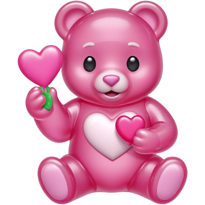 Gummy bear blanco agarrando un corazón rosa cute emoji