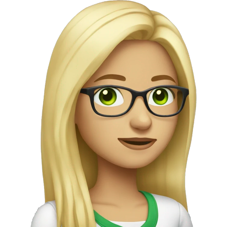 girl with blond light long hair green eyes and glasses emoji