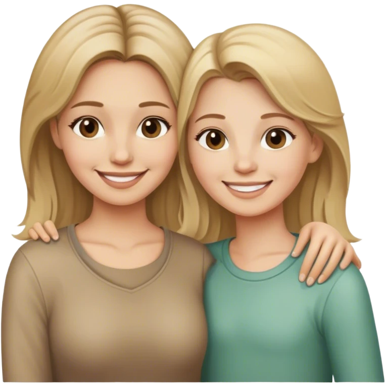 Mom and daughter with dirty blonde hair smiling together emoji