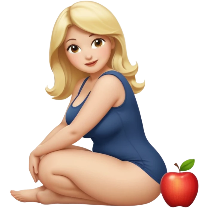 curvy blonde woman, front view, bending over, sitting on her soles, friendly expression, SFW, no explicit content, apple emoji style emoji