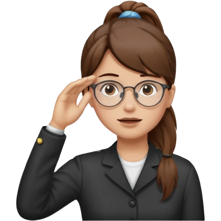 Brown hair pony tail glasses Salute with tear coming out eye emoji
