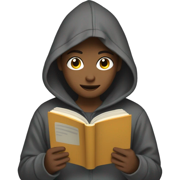 teenager in hoodie reading a book emoji