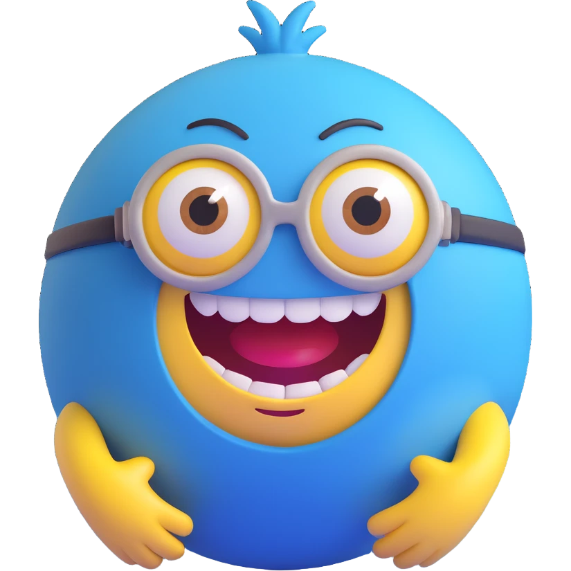 3d sphere with a cute yellow minion face, smiling with teeth emoji