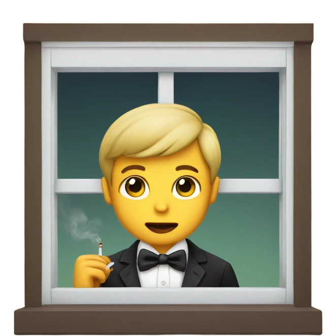 boy with bowtie by window with cigarette in mouth emoji