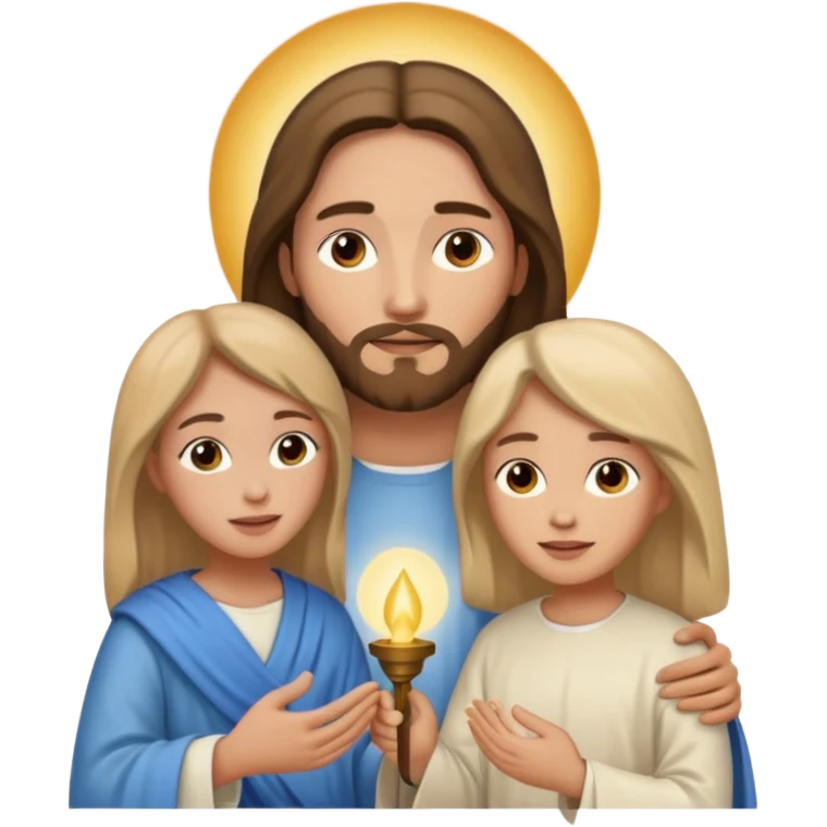Jesus animado con una mujer ayudándola, variadas emoji