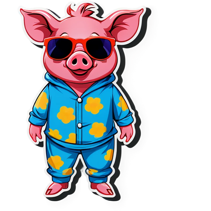 Pig wearing pig pajamas with sunglasses  emoji