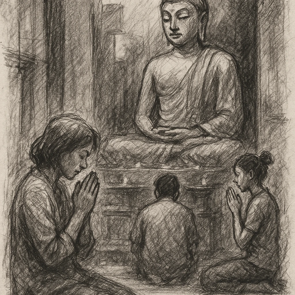 people praying in a Buddhist temple emoji