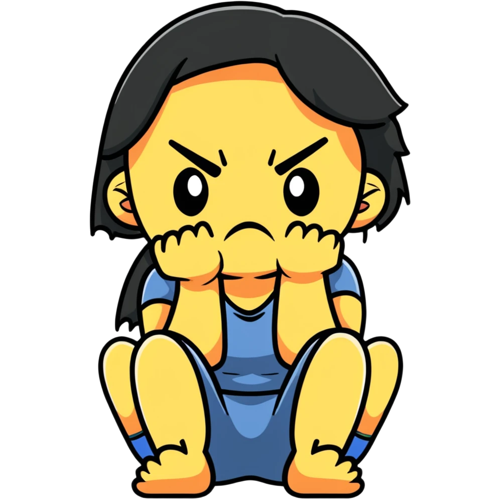a woman sitting looking angry and sad emoji