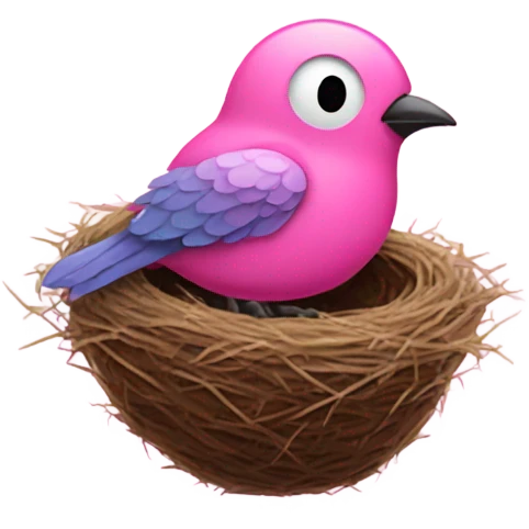 Pink sparkly bird sitting in birds nest  emoji