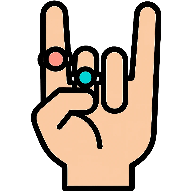hand with rings making the metal sign, bold lines, minimal color, outlined style emoji