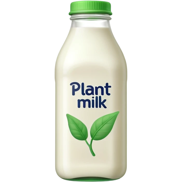 A 3D cartoon bottle of plant-based milk identical to dairy milk, small green tint or leaf mark, Memoji-style. emoji