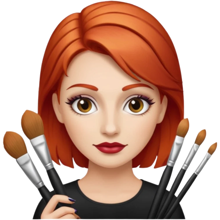 red-haired eyebrow artist with makeup brushes emoji