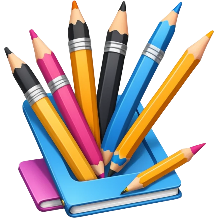 vibrant and detailed icon symbolizing cartooning. The design should feature elements like a pencil, a sketchpad with exaggerated caricatured faces or figures and artistic tools like ink bottles or markers. Use bold, bright colors to reflect the playful of caricature art. transparent background emoji