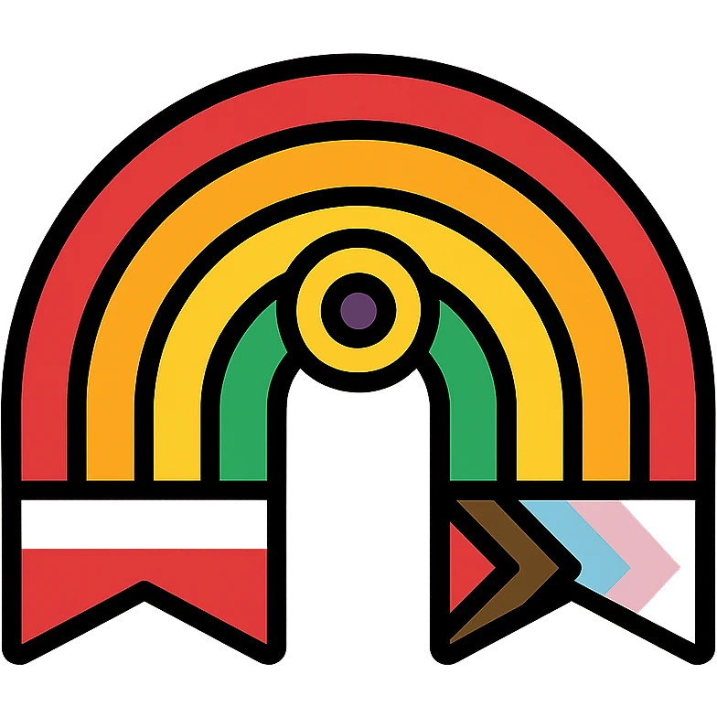 a flat design classic rainbow shape with stripes in the intersex inclusive progress pride flag colors, no background emoji