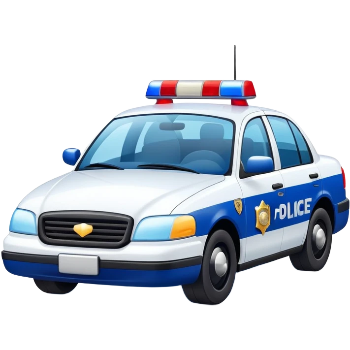 A blue and white police car with a friendly smiling face on the front emoji