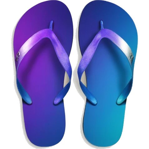 Realistic dark purple to blue ombre flip flops with metallic silver accents. emoji