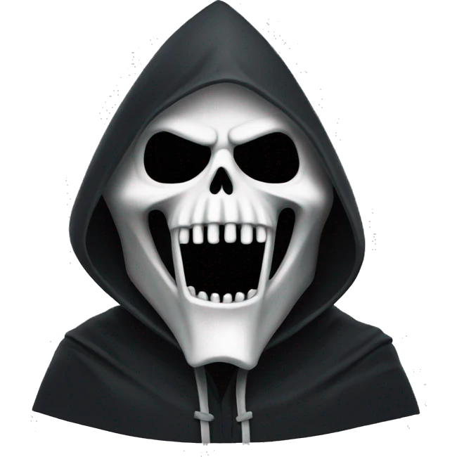 Grim reaper with high triangles hood wearing mask point finger emoji
