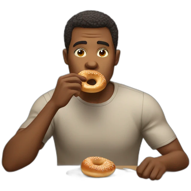 Man aggressively eating bagel emoji