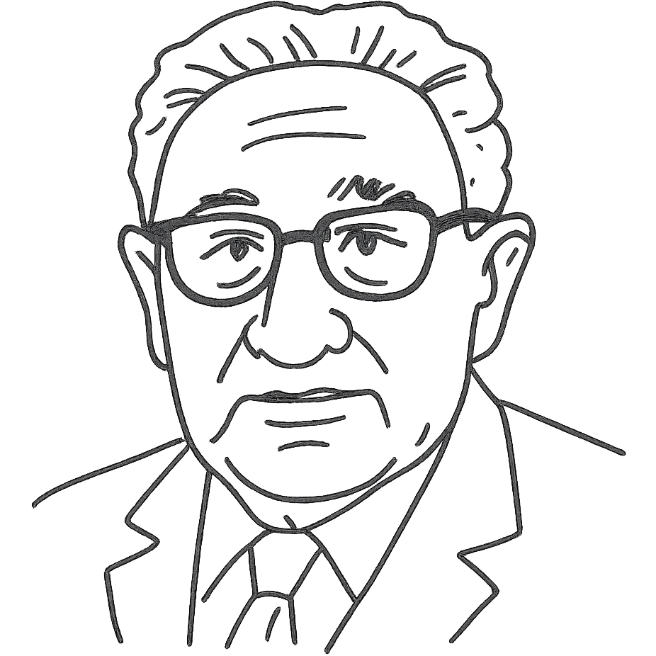 hand-drawn outlined portrait of Henry Kissinger emoji
