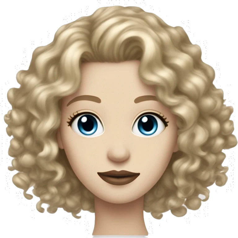 very pale skin medium curly dark blonde hair bluesmall eyes big lips emoji