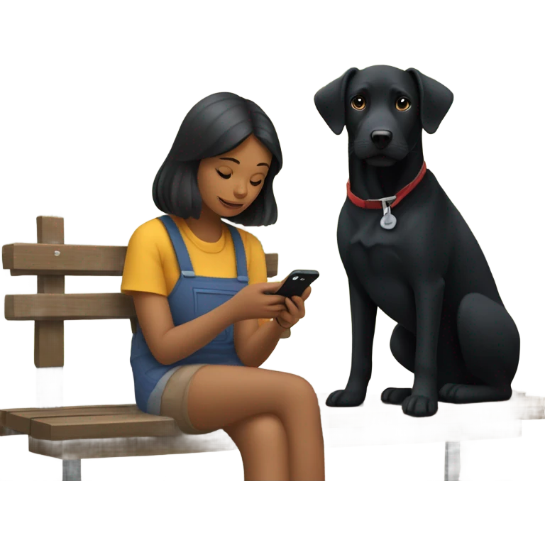 girl sitting outdoors with black dog by her side and using her iPhone to look for sugar monitoring info emoji
