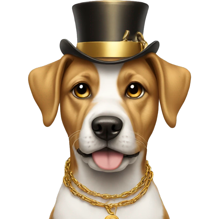 dog wearing golden chains and a golden tophat emoji